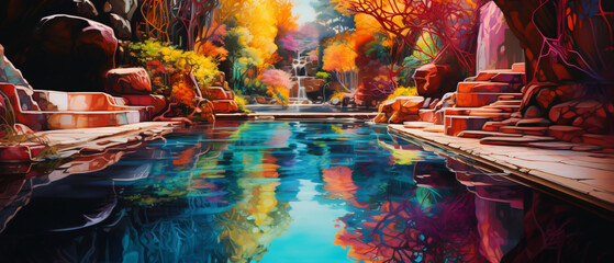 Colorful pool at the could down