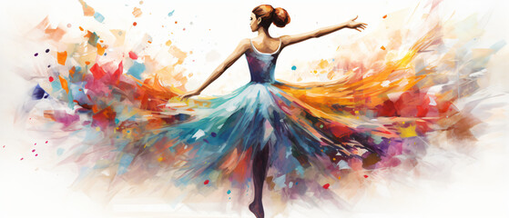 Colorful Watercolor Ballerina Oil Painted Ballet Dance