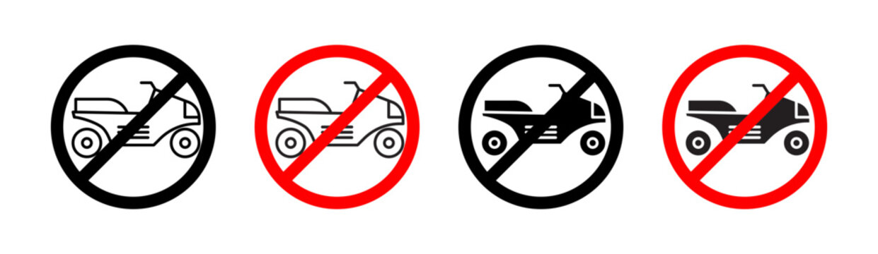 No All Terrain Vehicle Sign Vector Illustration Set. Off-Road Ban Sign suitable for apps and websites UI design style.