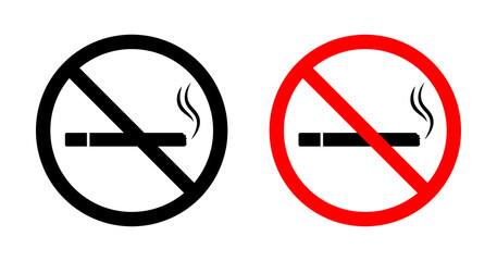 No Smoking Cigarette Vector Illustration Set. Ban Cigarette Smoke and Tobacco sign suitable for apps and websites UI design style.