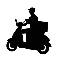 courier rides a moped on a white background, vector