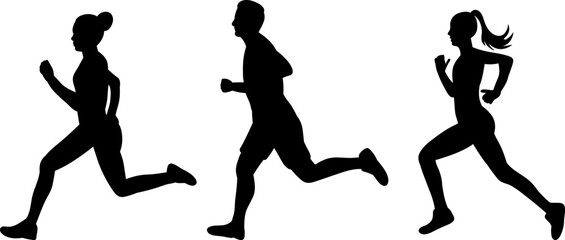 people running silhouette on white background, vector
