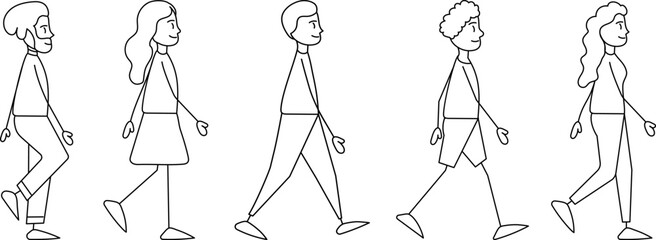 people walking, simple figures on a white background, vector