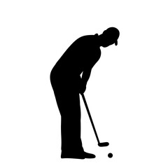 man playing golf silhouette on white background, vector