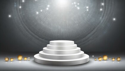 Shine Bright: White Stage Podium in Award Ceremony Concept Against Gradient Grey Background