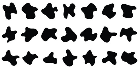Random shapes. Organic black blobs of irregular shape. Abstract blotch, inkblot and pebble silhouettes, simple liquid amorphous splodge elements water forms creative minimal bubble stone vector set - obrazy, fototapety, plakaty