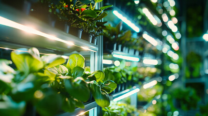 Row of Green Plants Growing in a Greenhouse