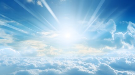 Naklejka na ściany i meble Above the clouds, blue sky and sunshine