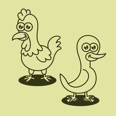 Cartoon Farm barn domestic animal Outline Line Art for education kids children vector design art