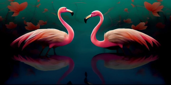 lake a in standing feathers pink colorful with birds tropical flamingos of Illustration