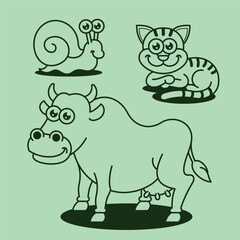 Cartoon Farm barn domestic animal Outline Line Art for education kids children vector design art