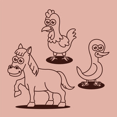 Cartoon Farm barn domestic animal Outline Line Art for education kids children vector design art