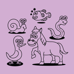 Cartoon Farm barn domestic animal Outline Line Art for education kids children vector design art