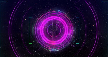 Image of scope scanning and globe spinning on black background
