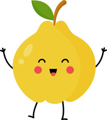 Vector illustration of cute kawaii quince fruit isolated on white background.