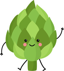 Vector illustration of cute kawaii artichoke isolated on white background.