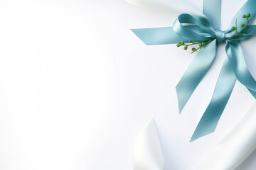 delicate mockup on a white background white gift box with turquoise bow. Sleek Elegance: White Gift Box with Turquoise Bow on White Background