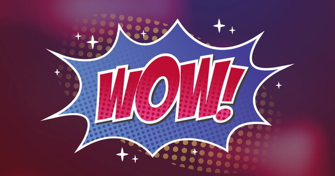 Image of retro wow text over purple glowing background