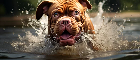 Fotobehang Dog - French Mastiff - playing in water. © Ashley