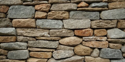 Fototapeta premium Stone wall texture background - grey stone siding with different sized stones