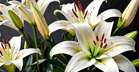 White lilies with buds -Generative AI