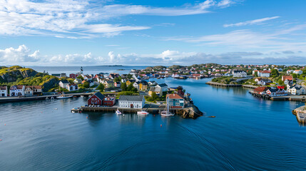 Fototapeta na wymiar Aerial View of Haugesund Norway with Copy Space, Isolated Scenic Landscape of Coastal Town, Travel Destination, Generative AI