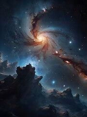 Fototapeta premium Embark on an epic odyssey through the cosmos, where distant galaxies, star clusters, and nebulae create a breathtaking celestial panorama. 8K, HD