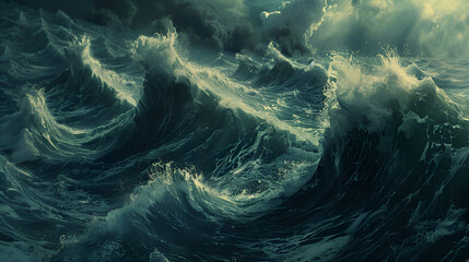 Fototapeta na wymiar Aerial View of Waves in the Ocean, Splashing Waves Background for Nature and Travel Concepts, Generative AI