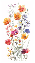 Pressed wildflowers watercolor style