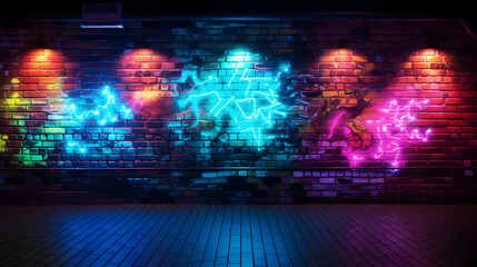 Neon lights on the brick wall