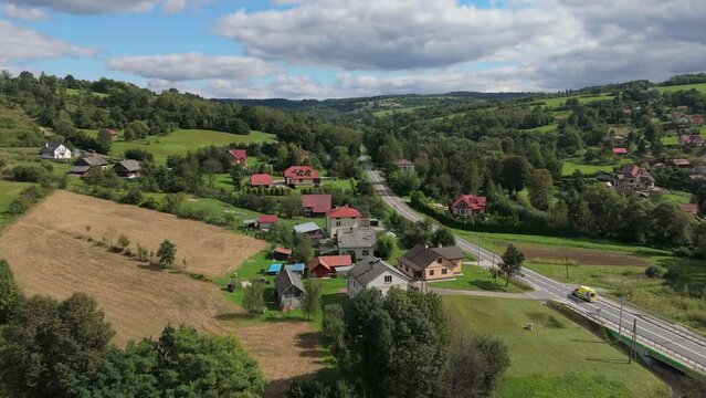 Beautiful Landscape Road Mountains Bieszczady Bircza Aerial View Poland