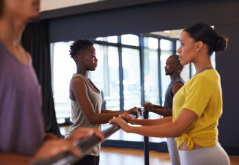 Fitness, studio and profile of black woman in dance school for training, rehearsal or learning...