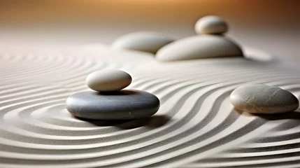 Poster therapy and meditation concept, Zen stones with round lines on the sand © Pretty Panda