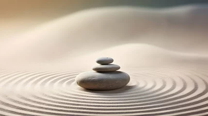 Fotobehang Stenen in het zand therapy and meditation concept, Zen stones with round lines on the sand