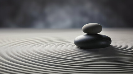Fototapeta na wymiar therapy and meditation concept, Zen stones with round lines on the sand
