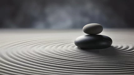 Badezimmer Foto Rückwand Steine​ im Sand therapy and meditation concept, Zen stones with round lines on the sand