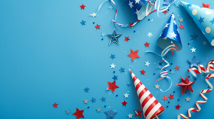 Patriotic 4th of July American Independence Day Decorations with Stars and Stripes, Festive Red, White, and Blue Background, Generative AI

