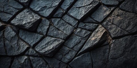 Fototapeta premium Volumetric rock texture with cracks. Black stone background