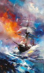 Sailboat Oil Painting232