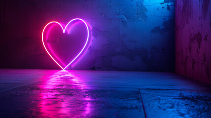 Pink and Blue love technology Concept illustration of a radiant neon glowing heart Technology Background