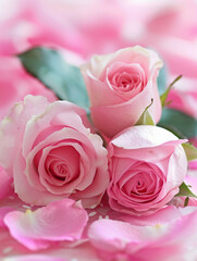 Drei rosa Rosen liegen übereinander vielleicht auf einer Hochzeit