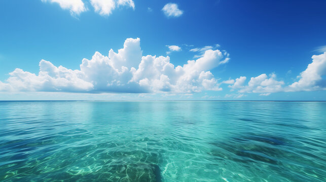 Ein S&uuml;dsee Traum am Meer fotografiert mit Wolken im Hintergrund hellblaues Wasser glasklar f&uuml;r Urlaubsstimmung