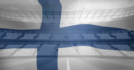 Image of waving flag of finland over sport stadium