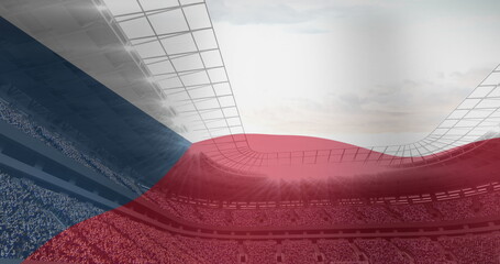 Image of waving flag of czechoslovakia over sport stadium
