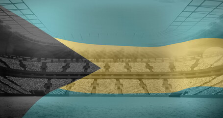 Image of waving flag of bahamas over sport stadium