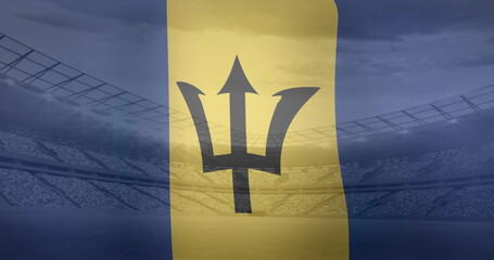 Fototapeta premium Image of waving flag of barbados over sport stadium