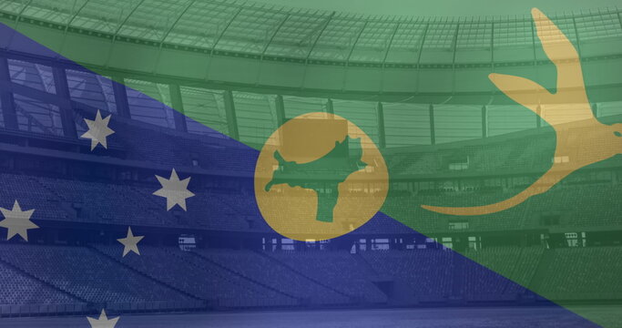 Naklejki Image of faroe islands waving flag over sport stadium