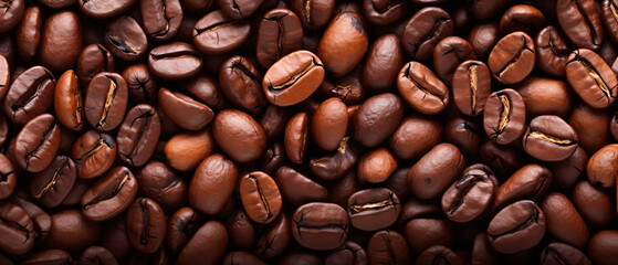 Coffee beans background: Close-up of coffee beans - obrazy, fototapety, plakaty