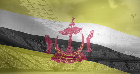 Image of flag of brunei over sports stadium