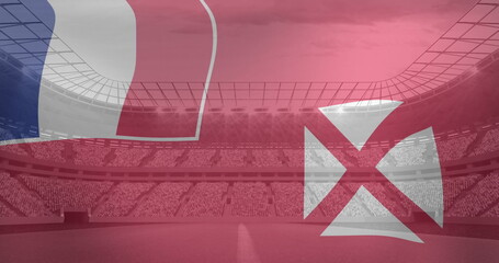 Fototapeta premium Image of flag of wallis and futuna over sports stadium